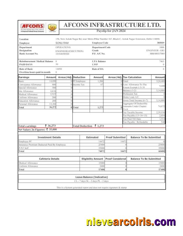 Afcons Infrastructure payslip